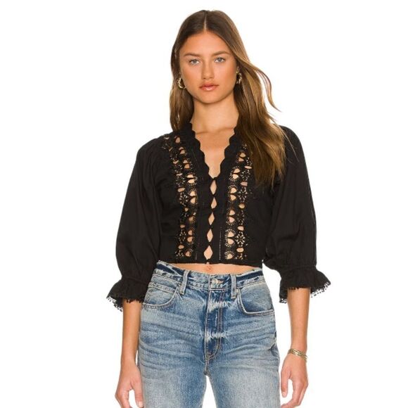 FREE PEOPLE Louella Embroidered Top in Black ~NWT~ - Picture 2 of 4